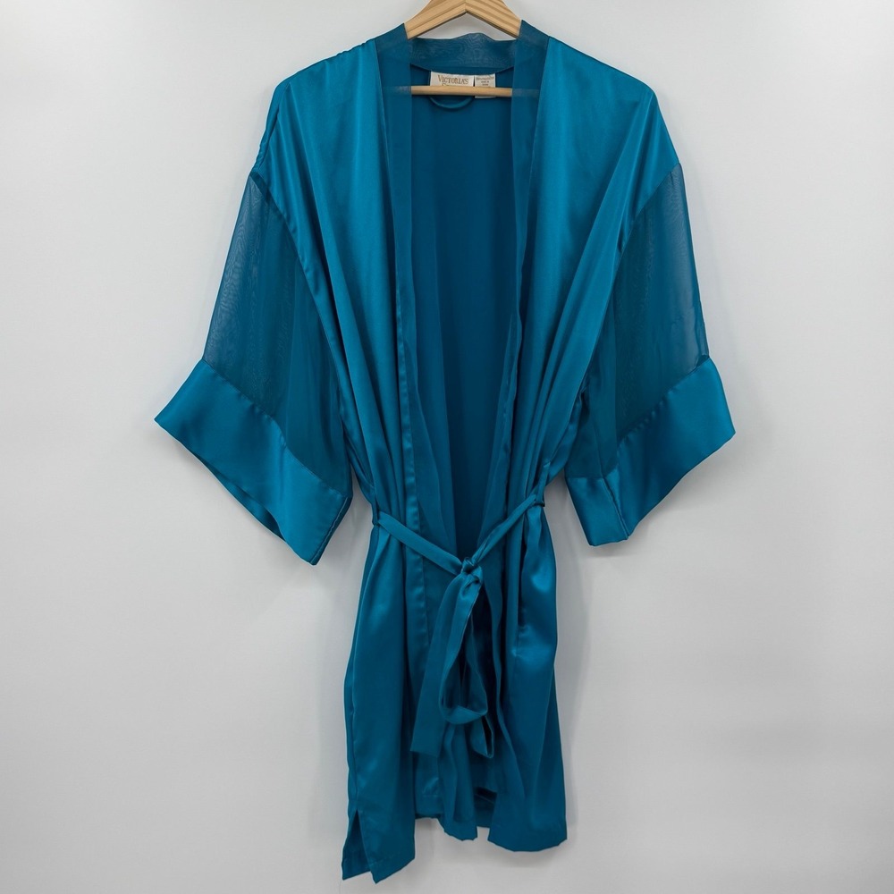 Victoria's Secret Robe Belt Gold Label Turquoise Teal One Size sheer satin